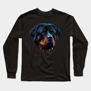 Rottweiler Dog Face Watercolor Colorful Art Hand Drawn Long Sleeve T-Shirt